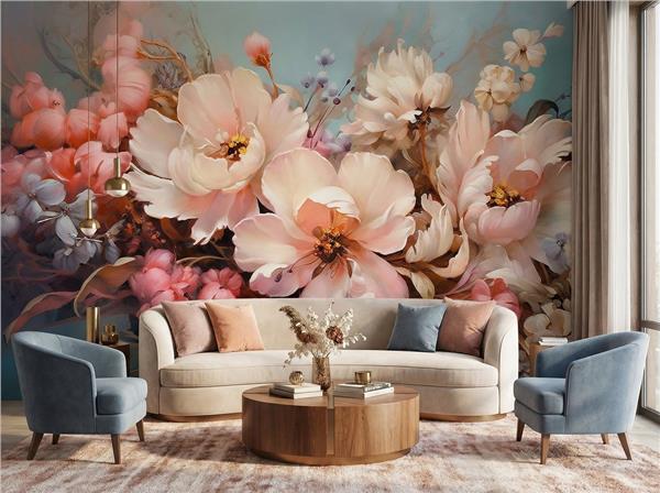 Büyük Çiçek Desen Tasarım Duvar Kağıdı